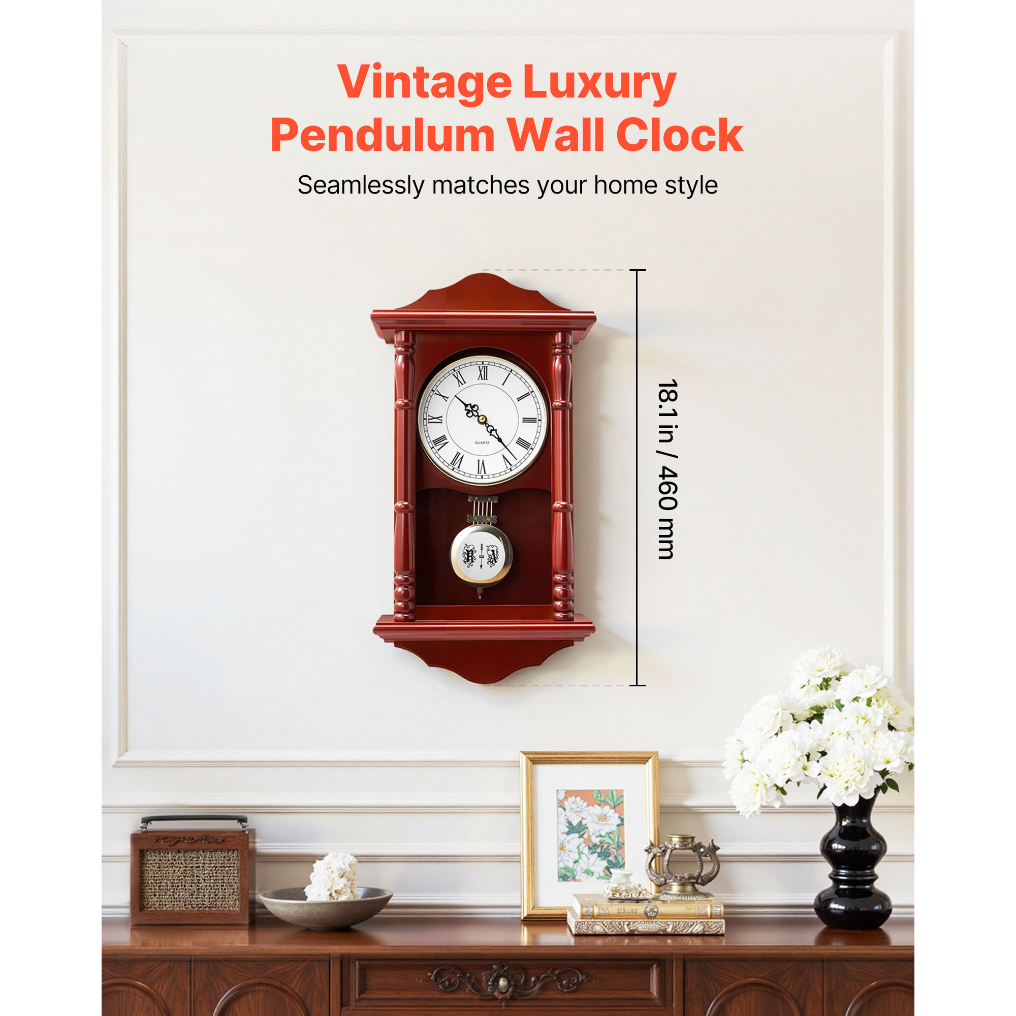 Grandfather Clock Vintage Pendulum Wall Clock 18 In With Quartz Movement_voghion.com